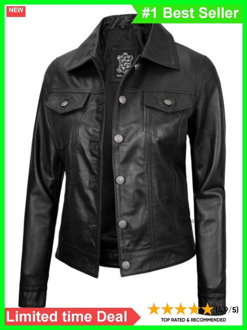 Real Lambskin Leather Trucker Jacket Button Closure Regular Fit